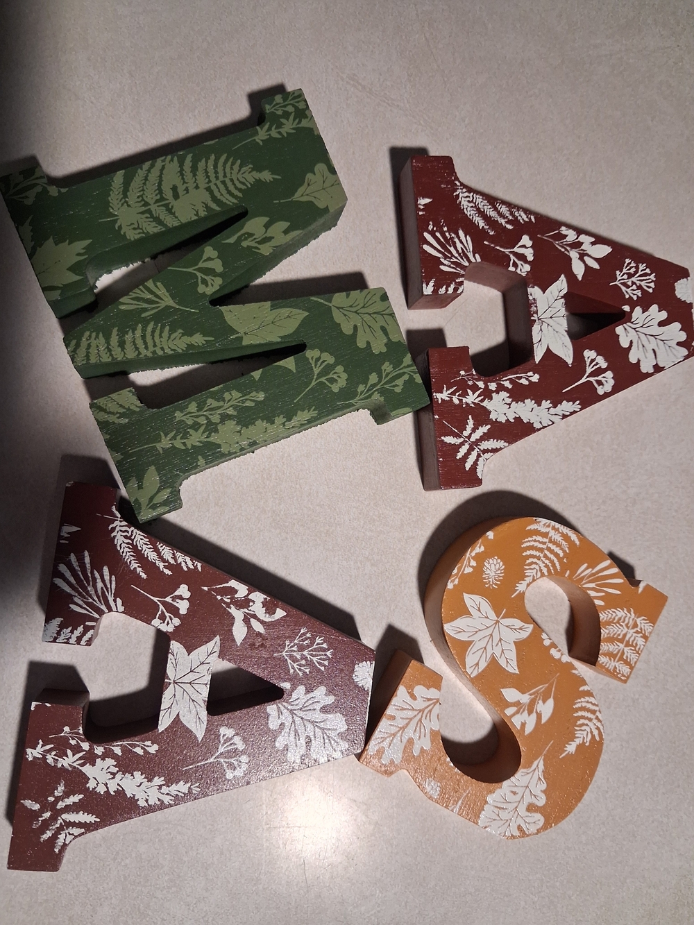 Decorative Wooden Letters - Fall Botanical Print (Green, Rust, Mustard)